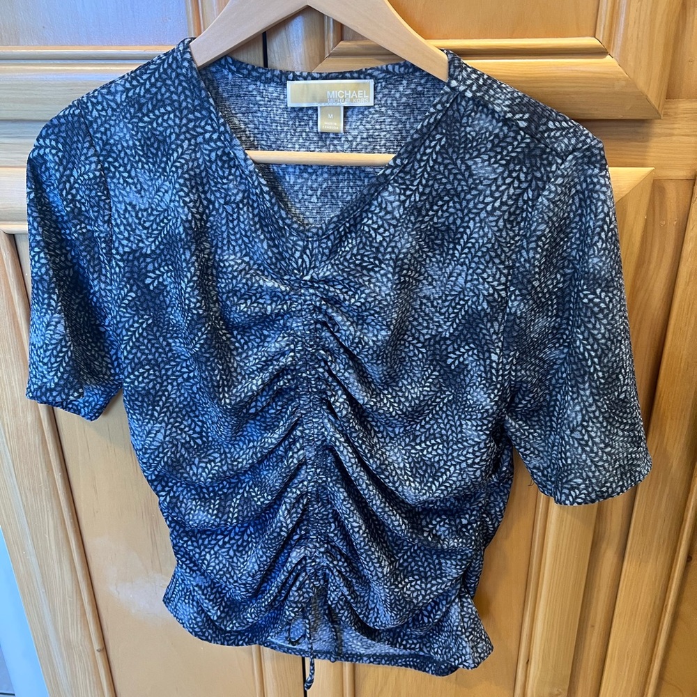 Michael Kors Navy and White Ruched Blouse